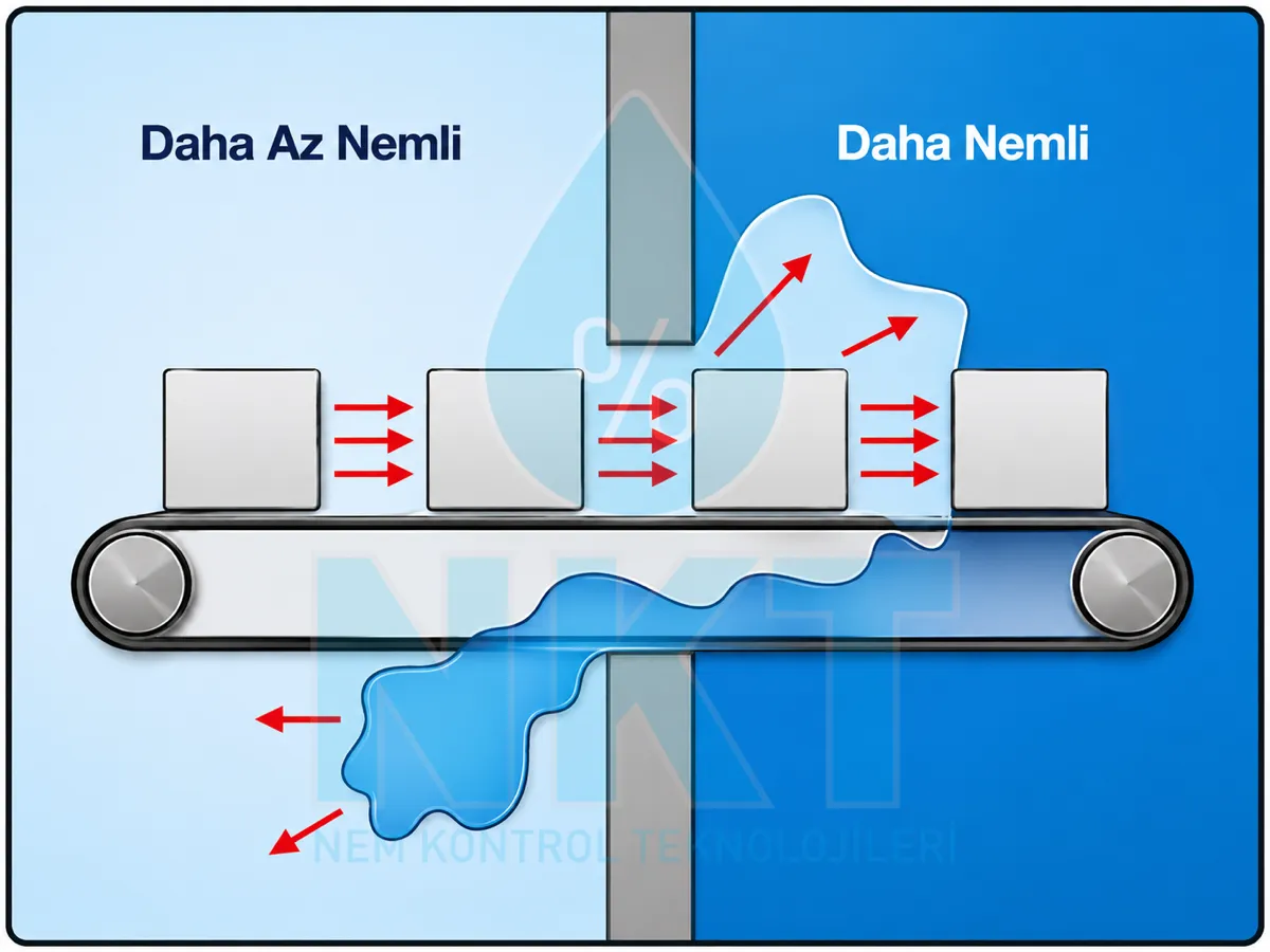Continuous moisture transfer through conveyor opening