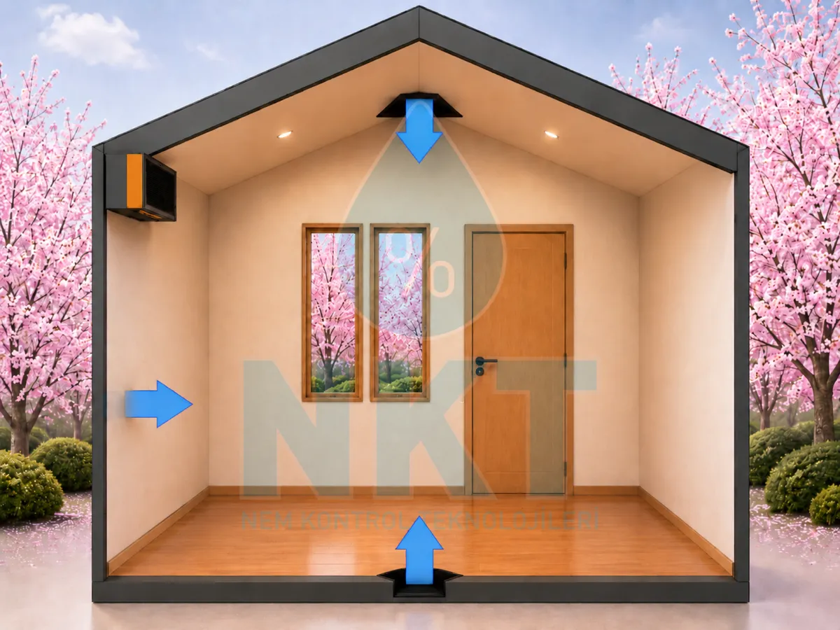 Diffusion through building materials: vapour transfer through walls, ceiling, floor