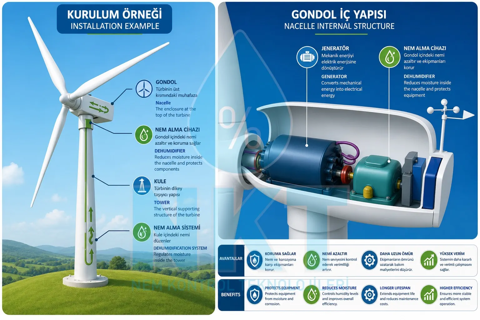 Wind turbine dehumidifier installation example and nacelle internal structure
